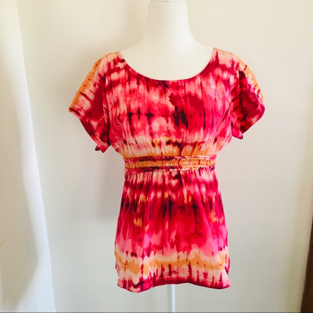 Weavers Orange Pink Tie Dye Top Shirt Short Sleeve
